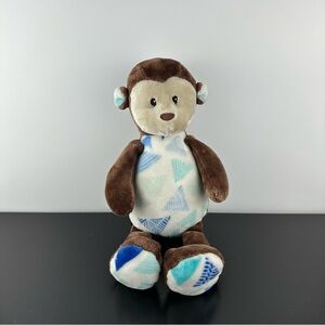 Little Miracles Plush Brown Monkey Blue Triangle Print Stuffed Animal 14”